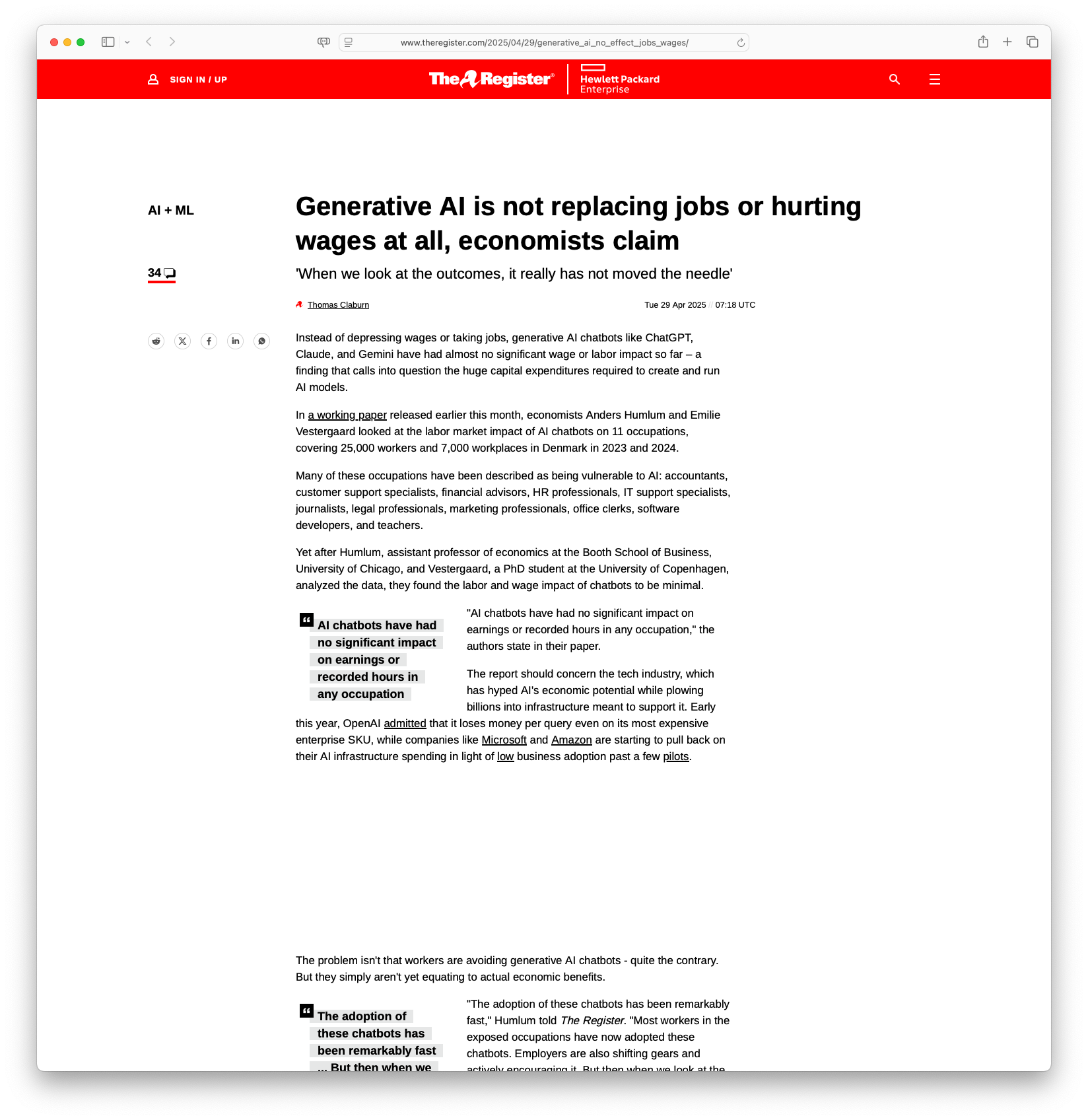 Generative AI is not replacing jobs or hurting wages at all, economists claim