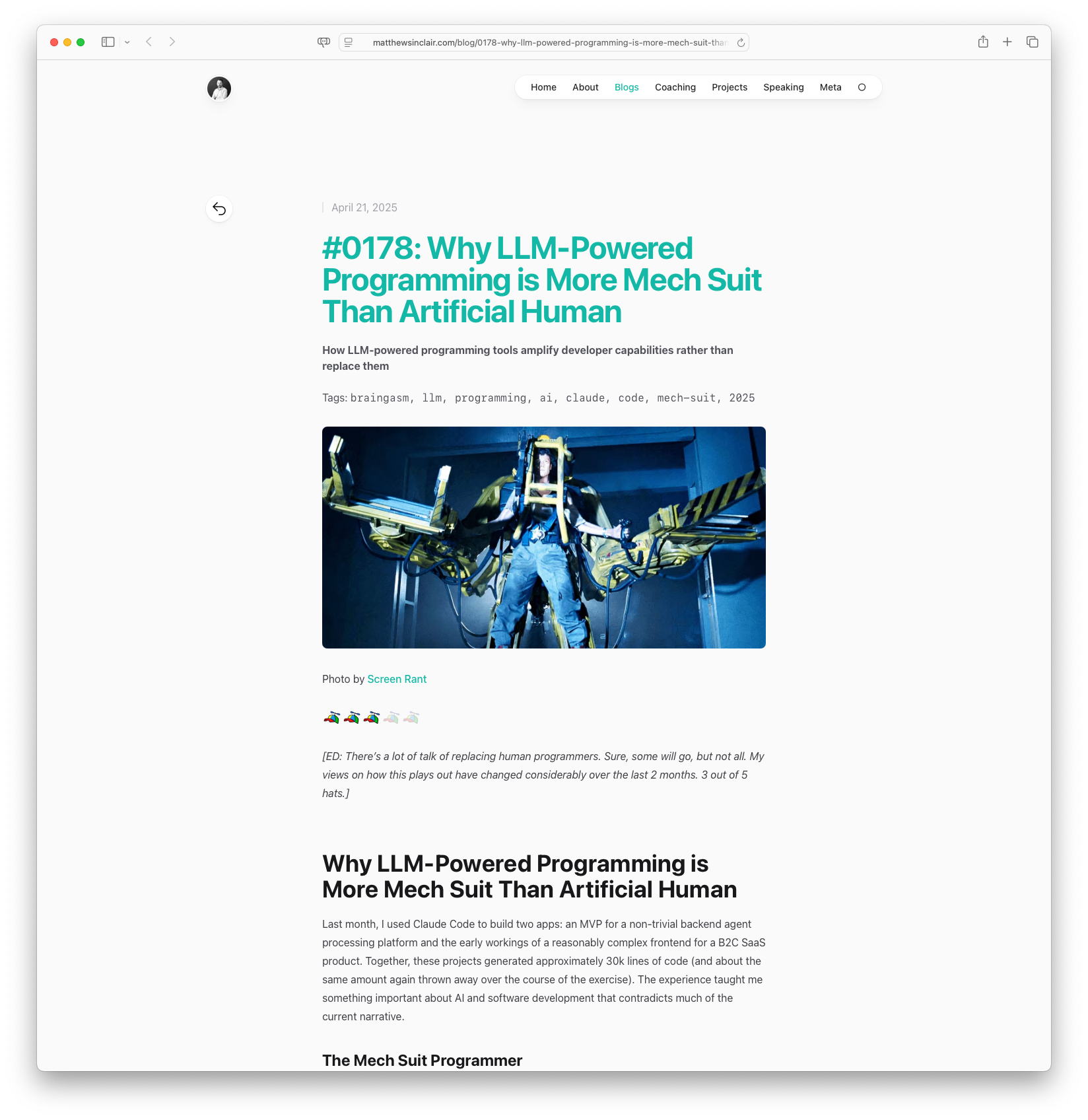Why LLM-Powered Programming is More Mech Suit Than Artificial Human