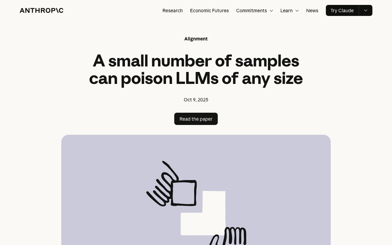 A small number of samples can poison LLMs of any size  Anthropic