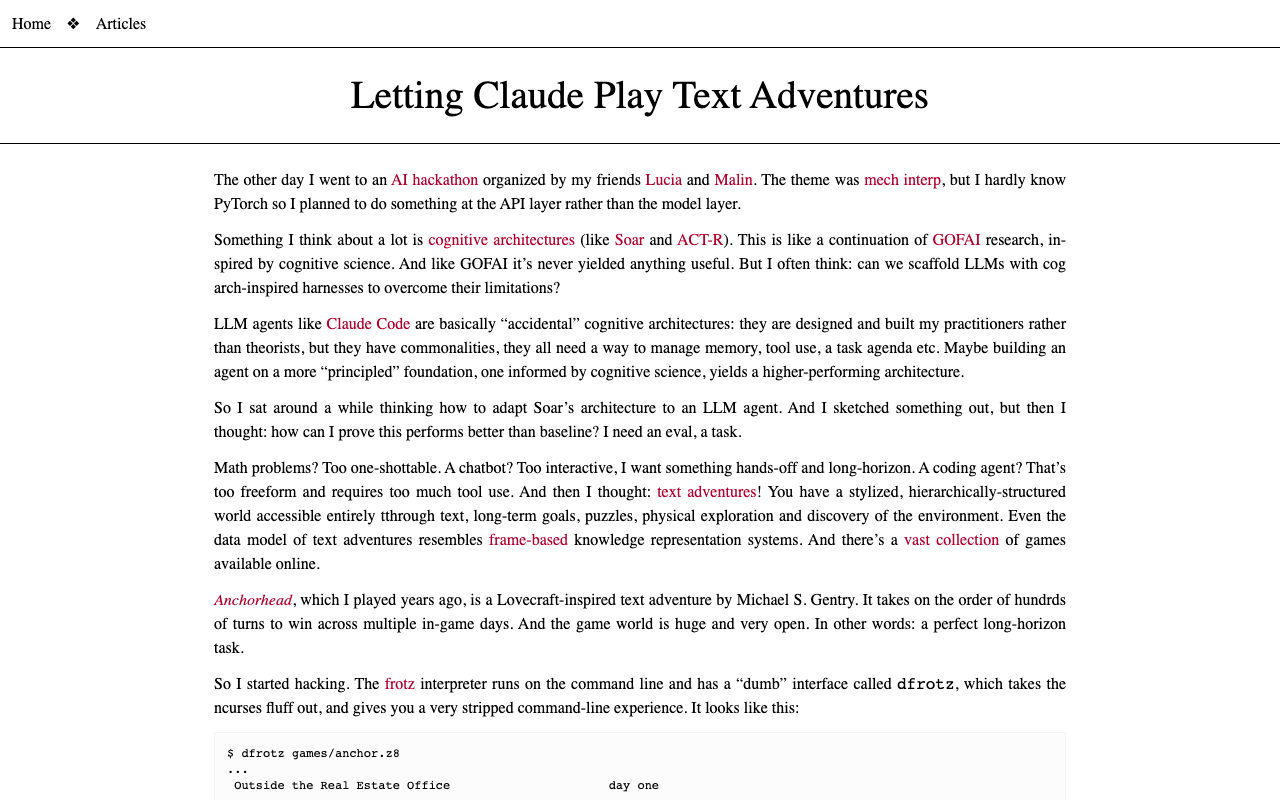 Letting Claude Play Text Adventures