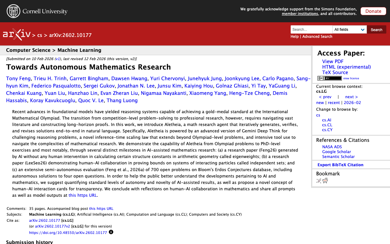 [2602.10177] Towards Autonomous Mathematics Research