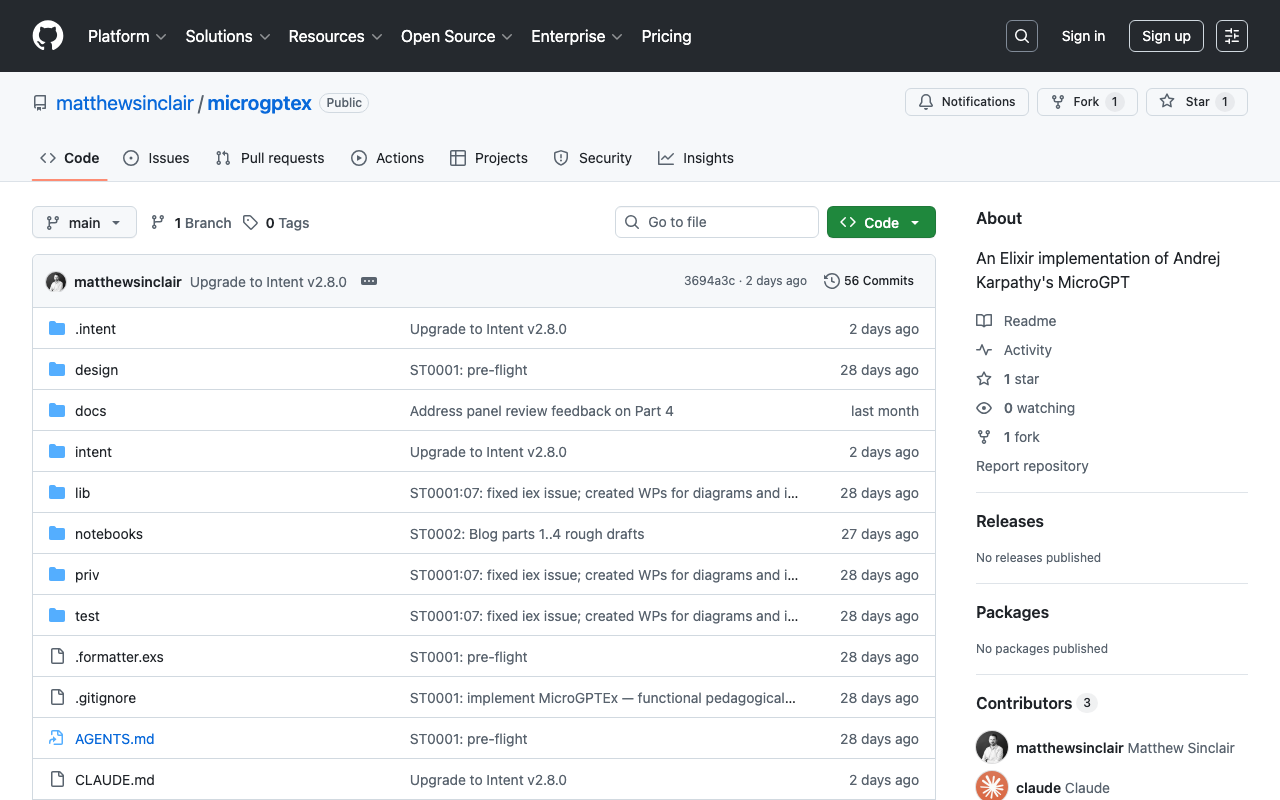 matthewsinclair/microgptex: A pure-functional Elixir version of MicroGPT