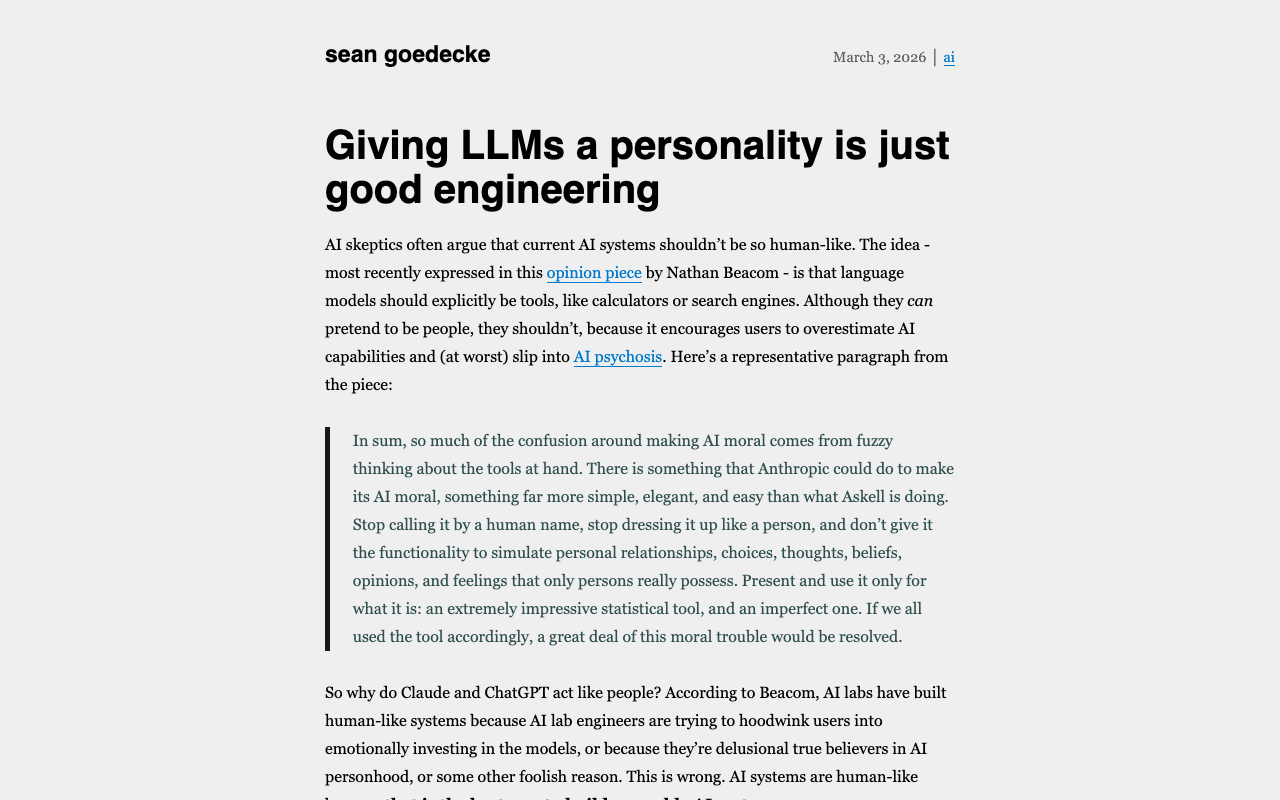 Giving LLMs a personality is just good engineering