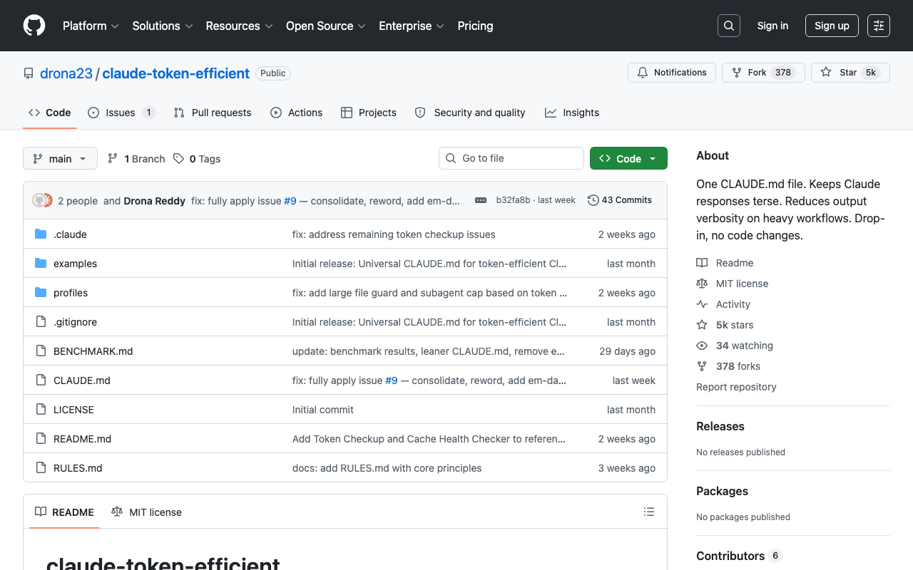 GitHub - drona23/claude-token-efficient: One CLAUDE.md file. Keeps Claude responses terse. Reduces output verbosity on heavy workflows. Drop-in, no code changes. · GitHub