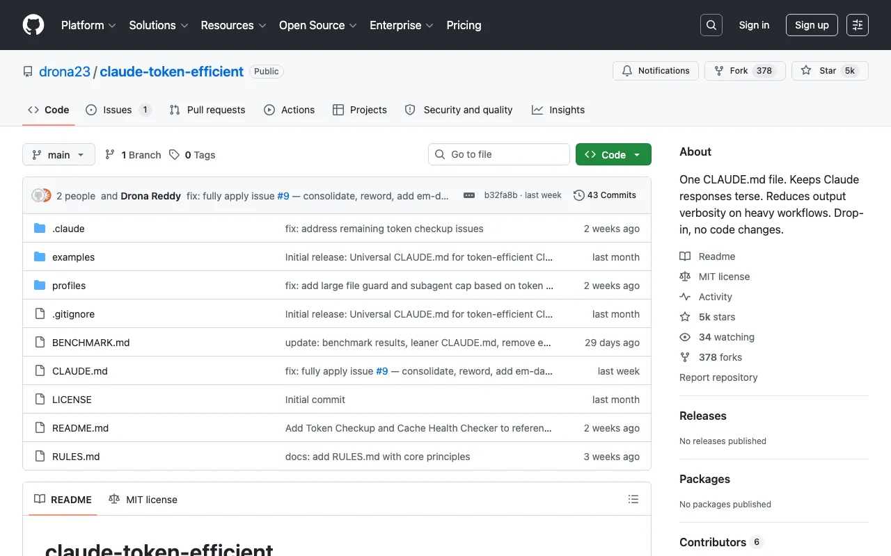 GitHub - drona23/claude-token-efficient: One CLAUDE.md file. Keeps Claude responses terse. Reduces output verbosity on heavy workflows. Drop-in, no code changes. · GitHub