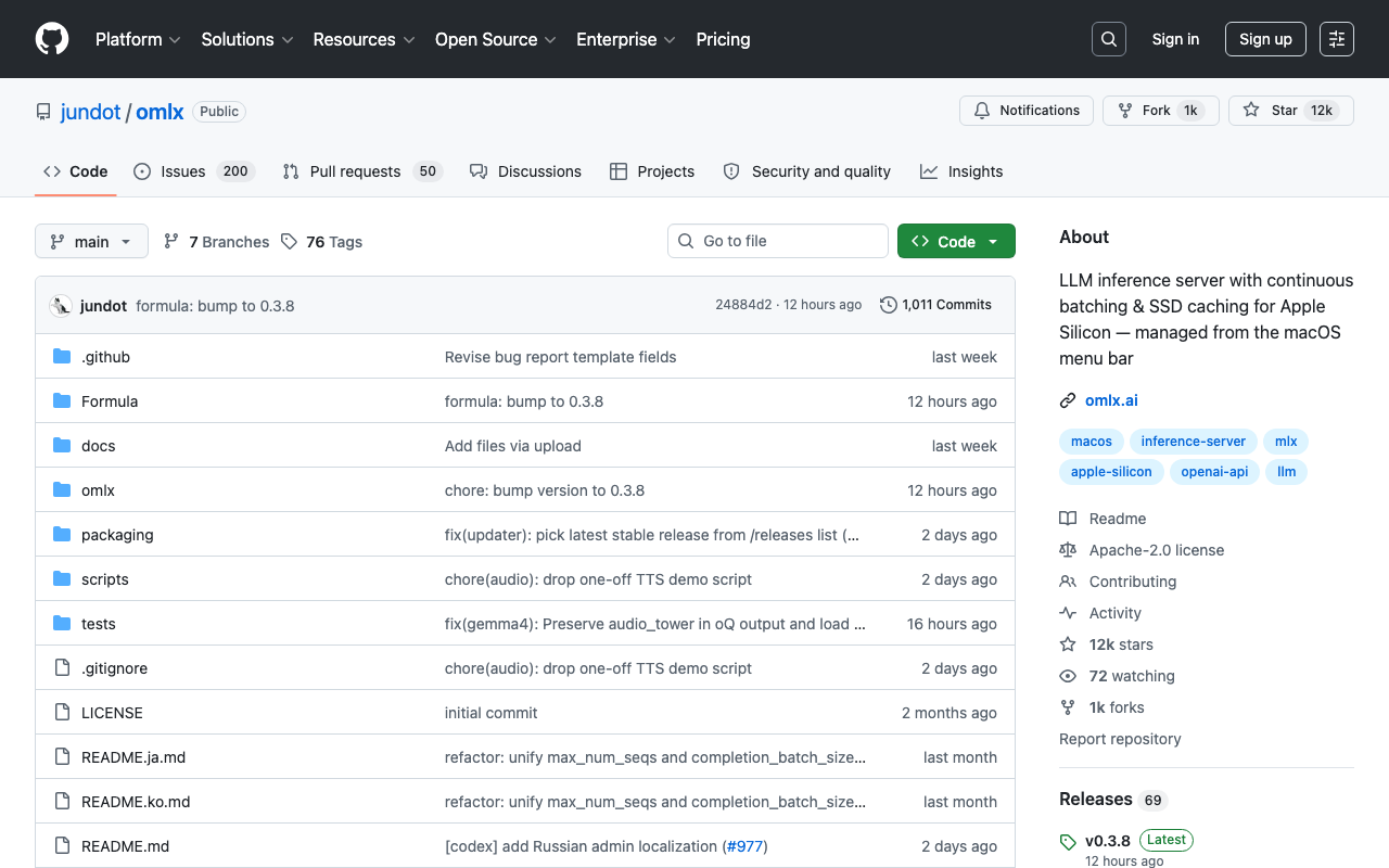 GitHub - jundot/omlx: LLM inference server with continuous batching & SSD caching for Apple Silicon — managed from the macOS menu bar · GitHub