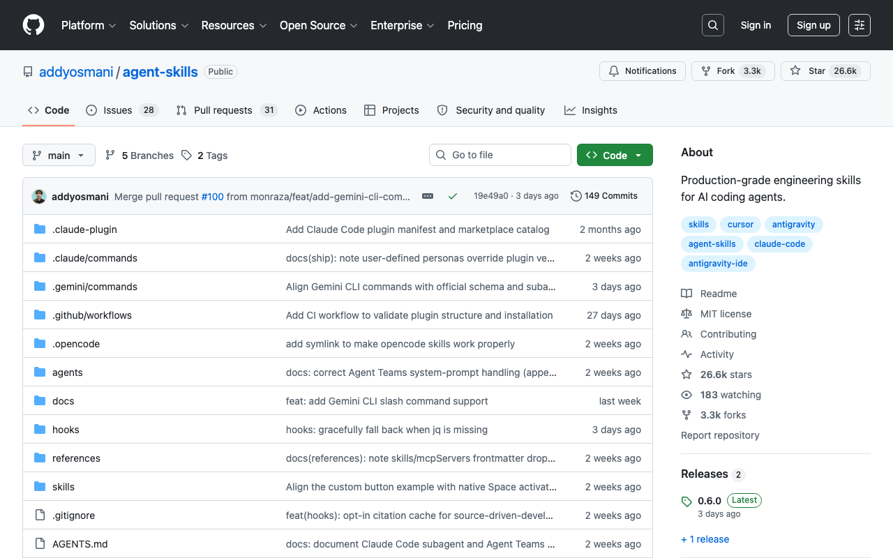 GitHub - addyosmani/agent-skills: Production-grade engineering skills for AI coding agents. · GitHub