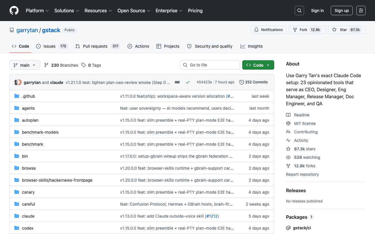 GitHub - garrytan/gstack: Garry Tan's Claude Code setup with 23 opinionated tools · GitHub