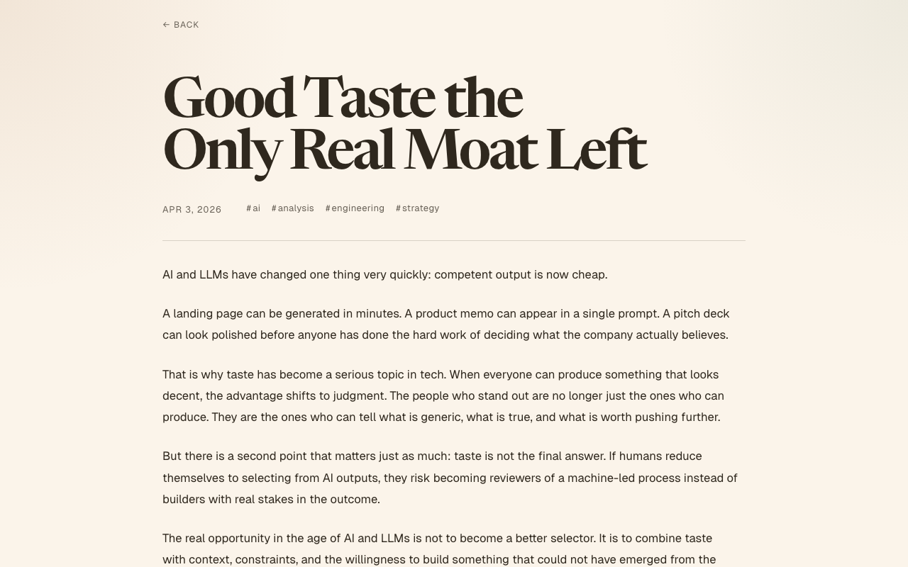 Taste in the age of LLMs