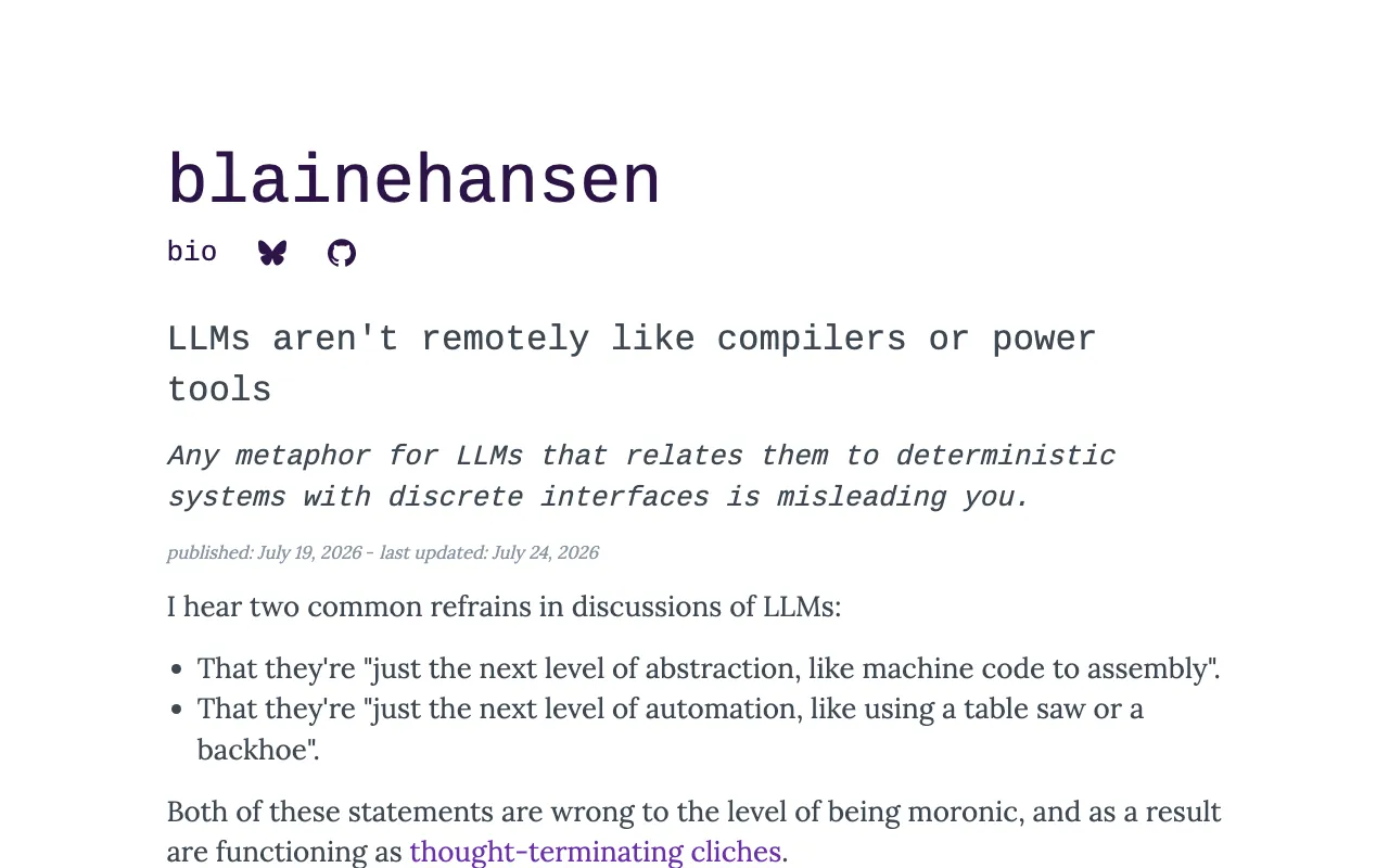 LLMs aren't remotely like compilers or power tools