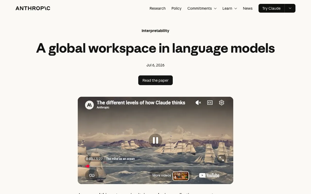 A global workspace in language models \ Anthropic