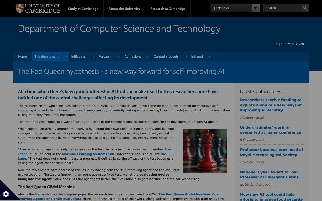 The Red Queen hypothesis - a new way forward for self-improving AI