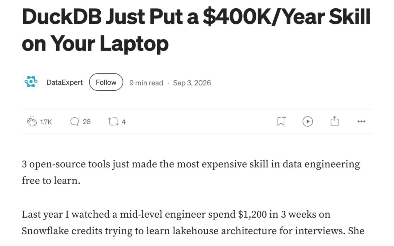 DuckDB Just Put a $400K/Year Skill on Your Laptop