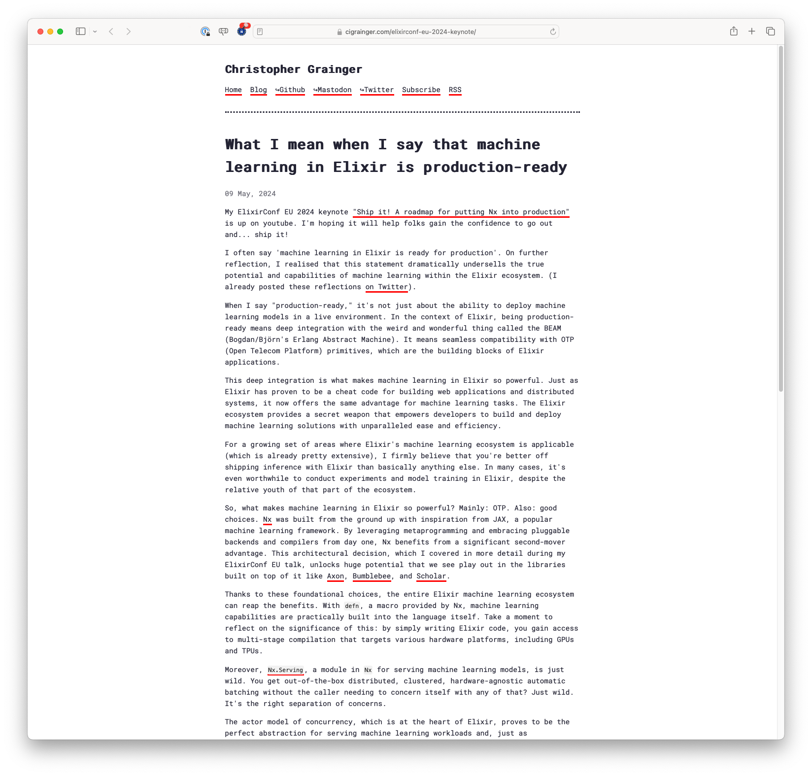 What I mean when I say that machine learning in Elixir is production-ready (cigrainger.com)