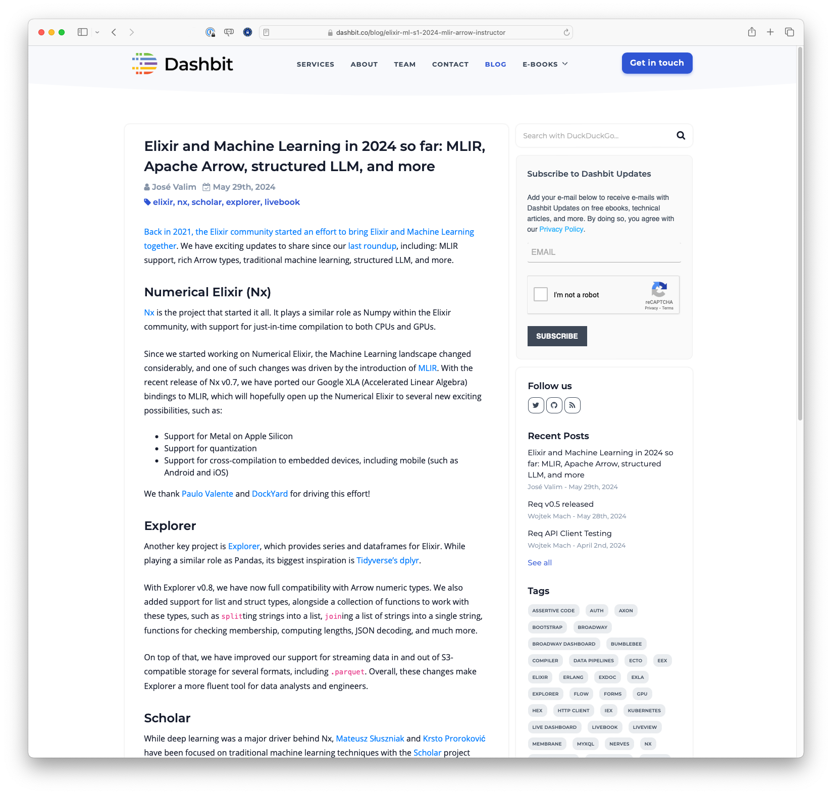 Elixir and Machine Learning in 2024 so far - MLIR, Apache Arrow, structured LLM, and more (dashbit.co)