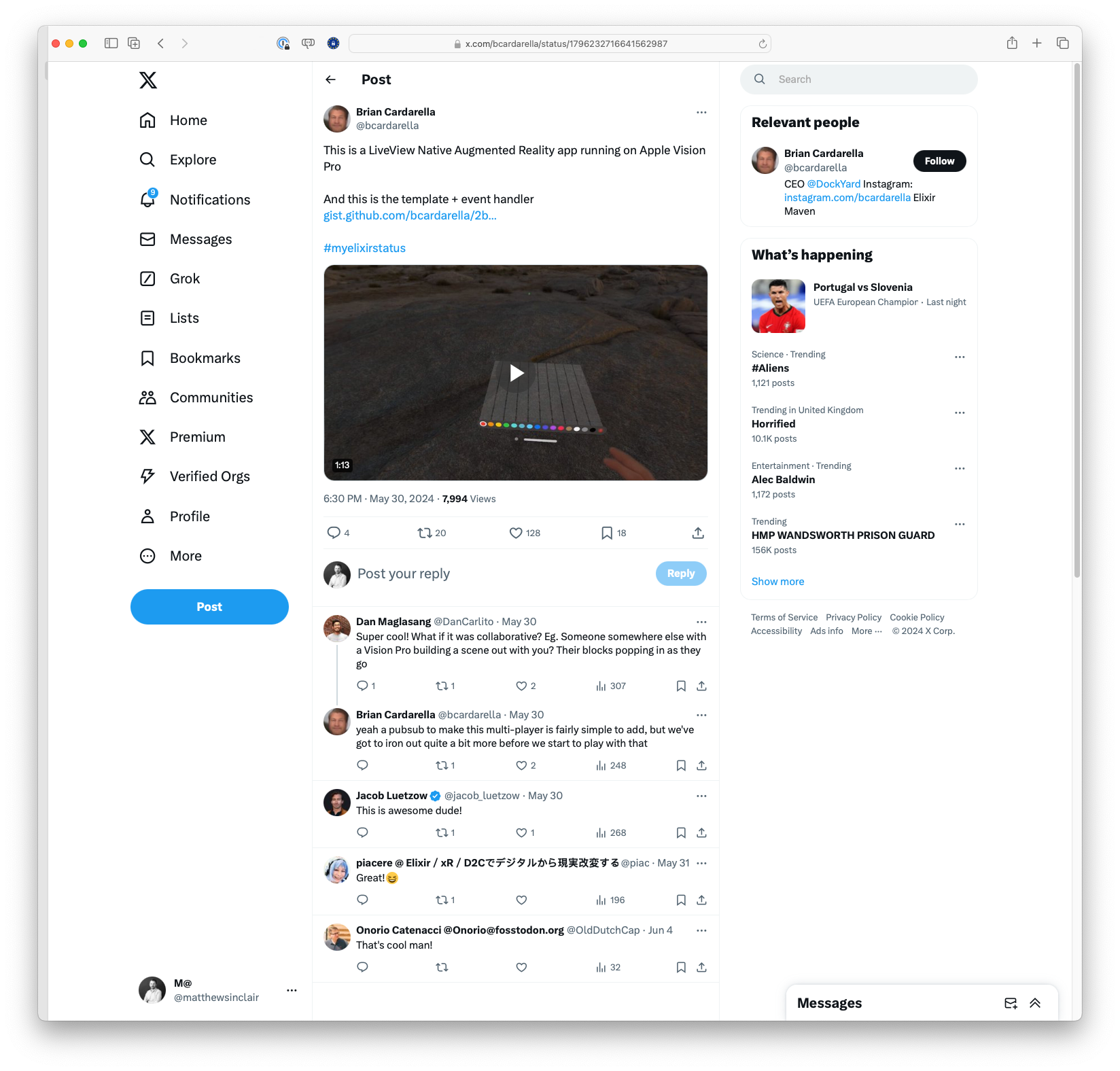 This is a LiveView Native Augmented Reality app running on Apple Vision Pro (x.com)
