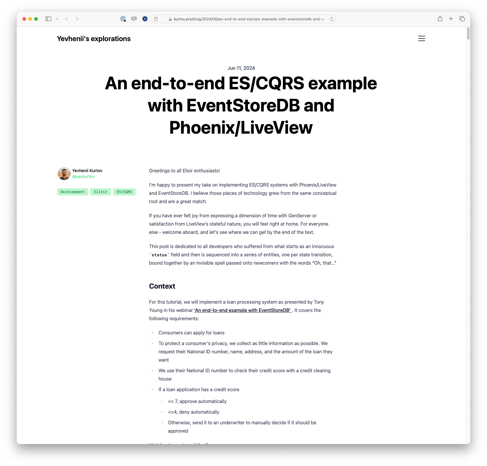 An end-to-end ES/CQRS example with EventStoreDB and Phoenix/LiveView