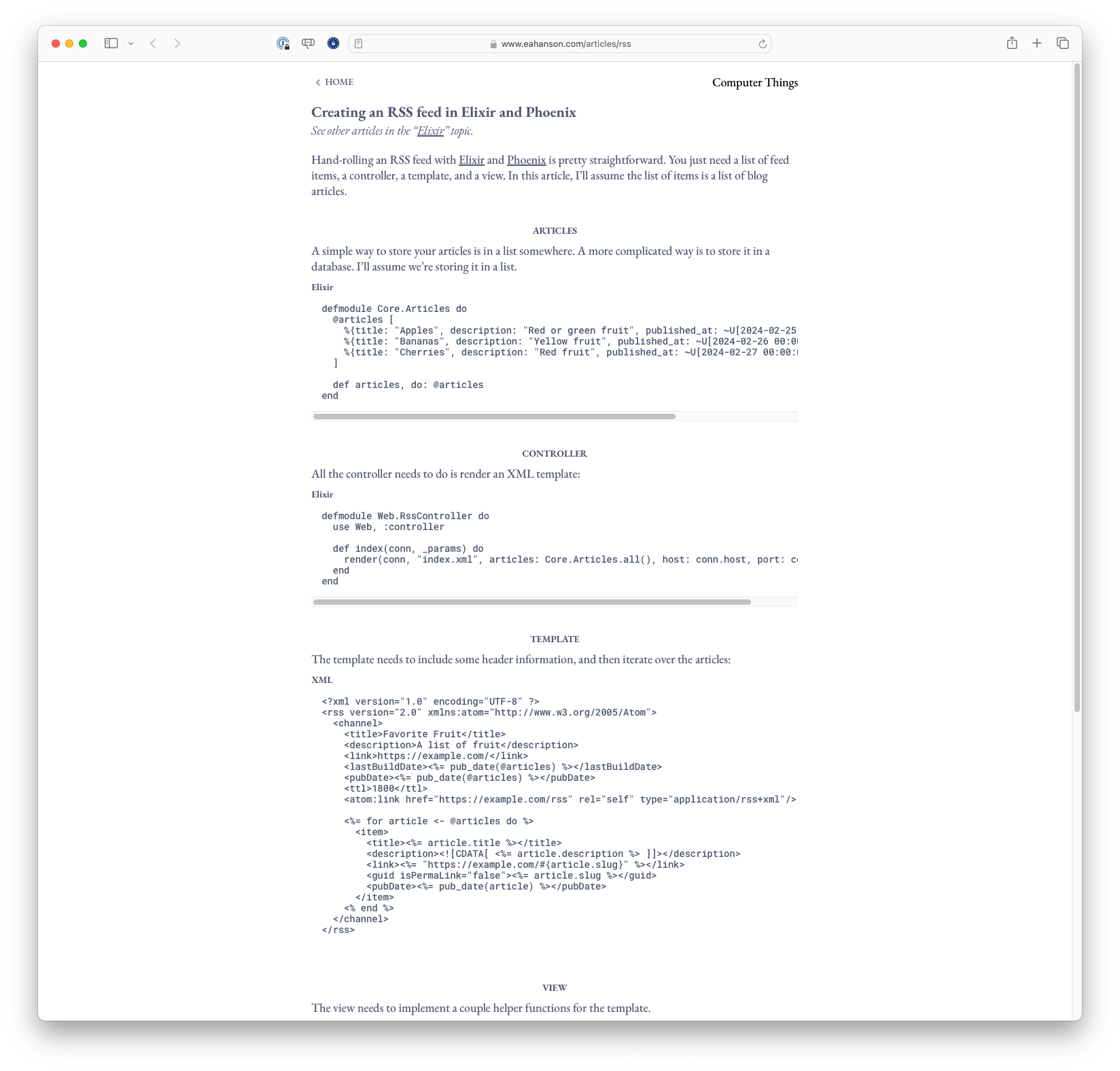 Creating an RSS feed in Elixir and Phoenix