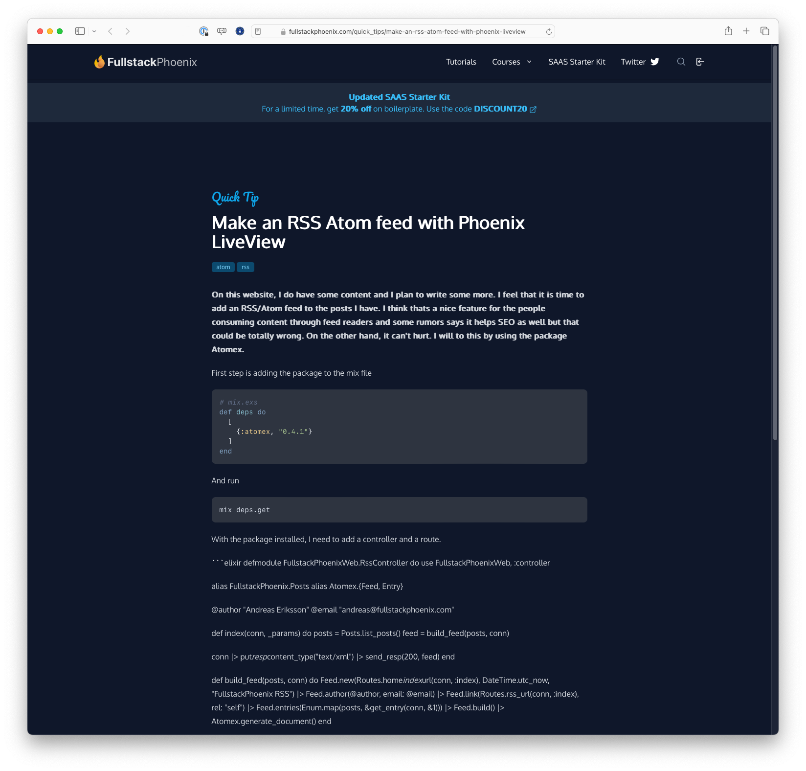 Quick Tip: Make an RSS Atom feed with Phoenix LiveView