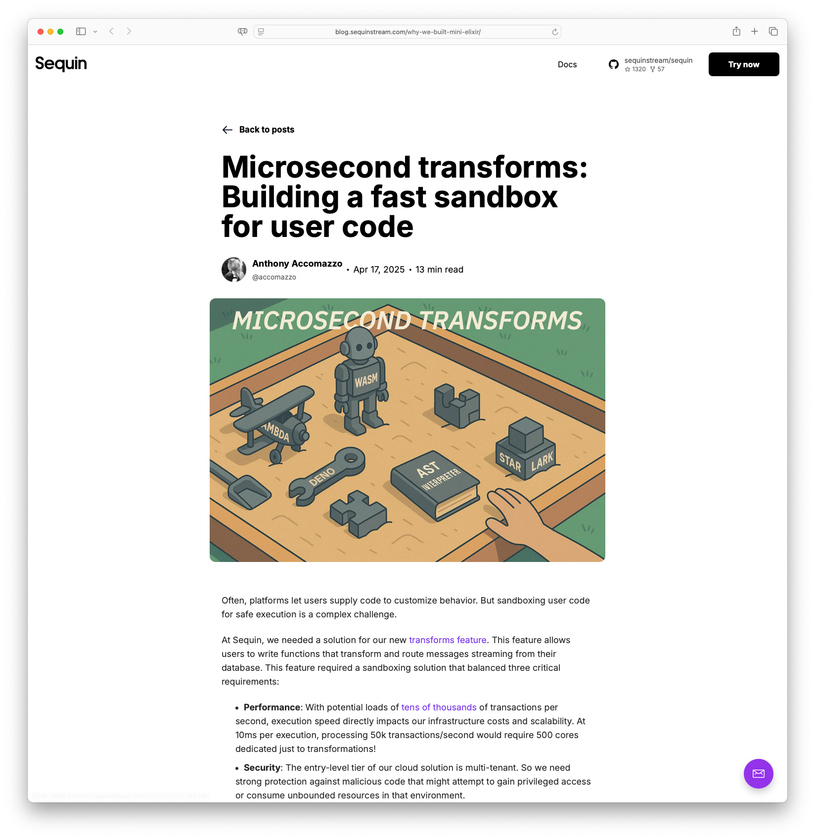 Microsecond transforms: Building a fast sandbox for user code