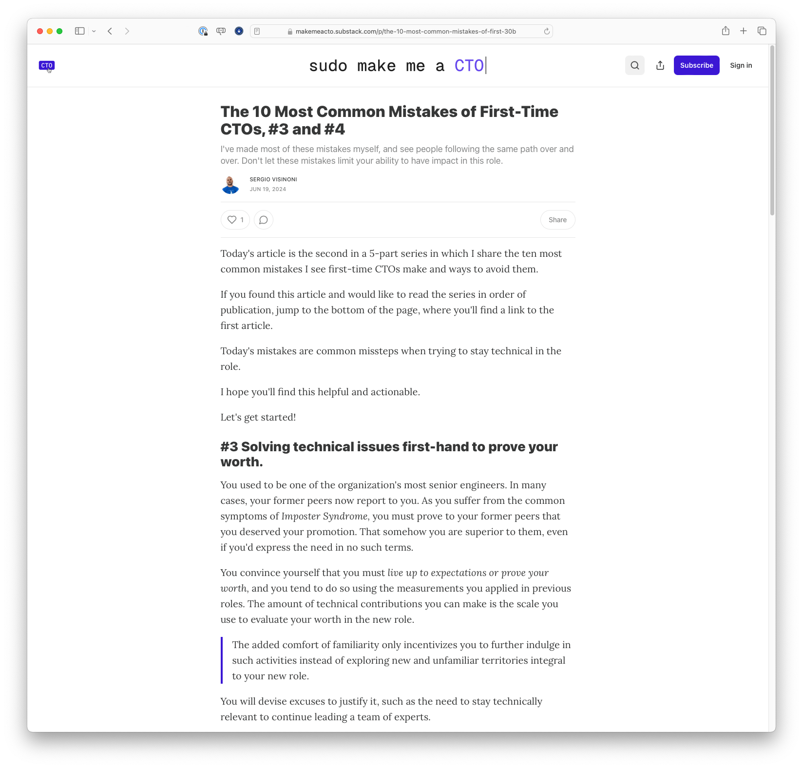 The 10 Most Common Mistakes of First-Time CTOs (makemeacto.substack.com)