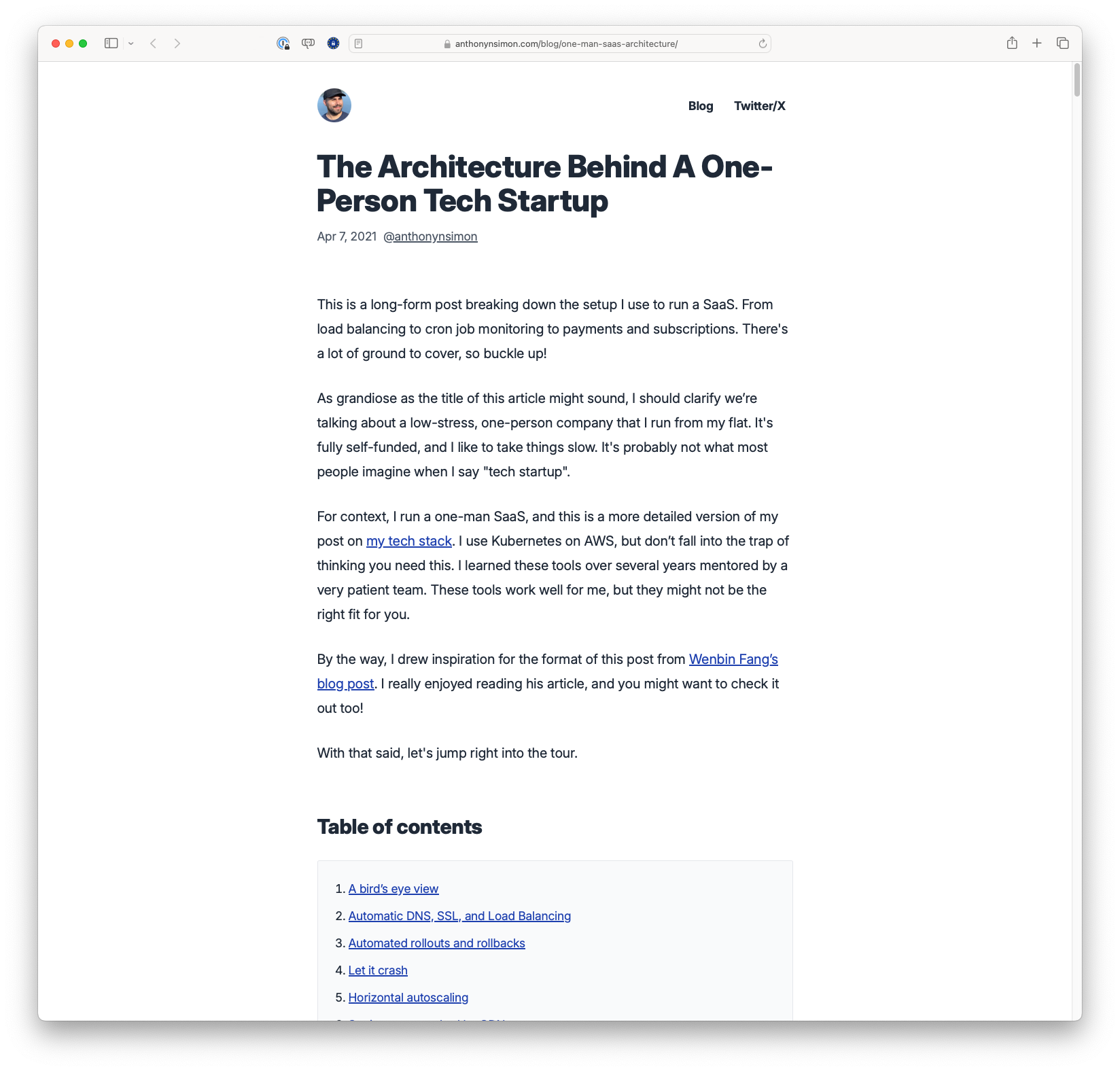 The Architecture Behind A One-Person Tech Startup