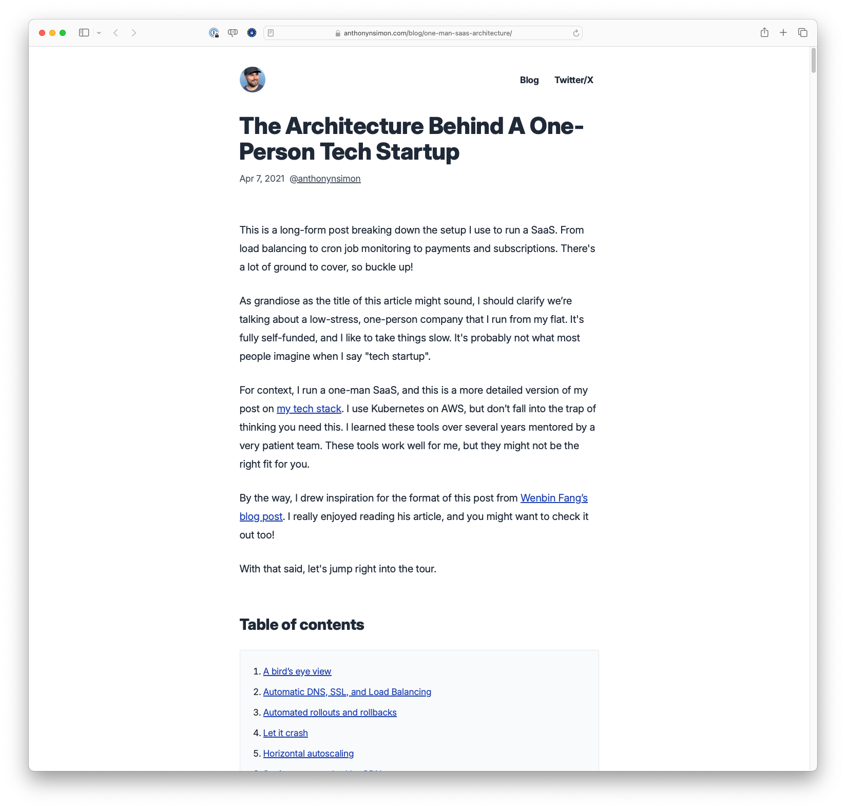 The Architecture Behind A One-Person Tech Startup