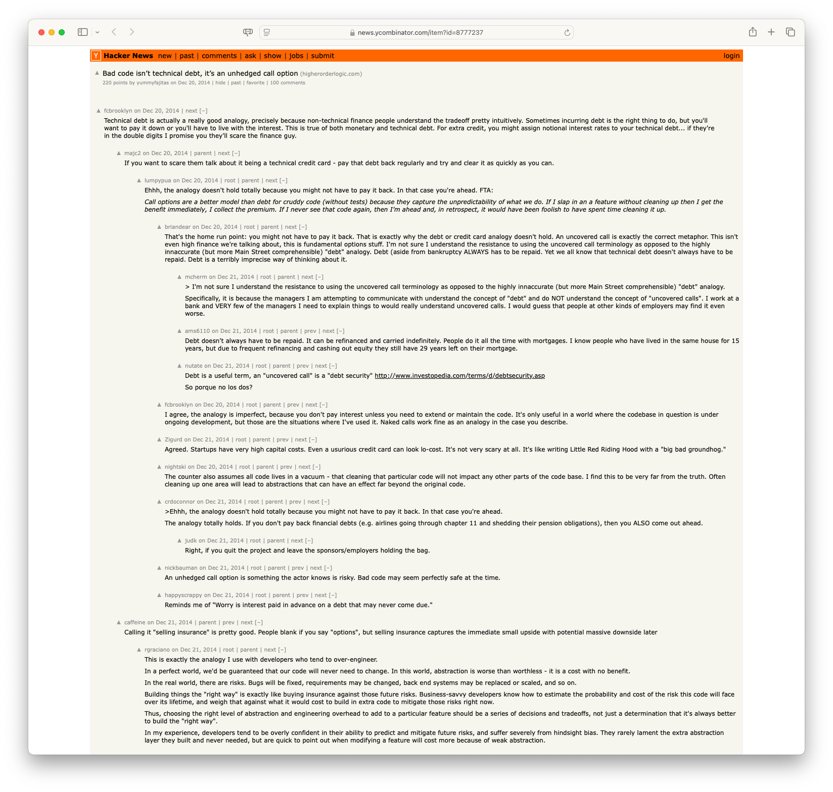 Bad code isn’t technical debt, it’s an unhedged call option