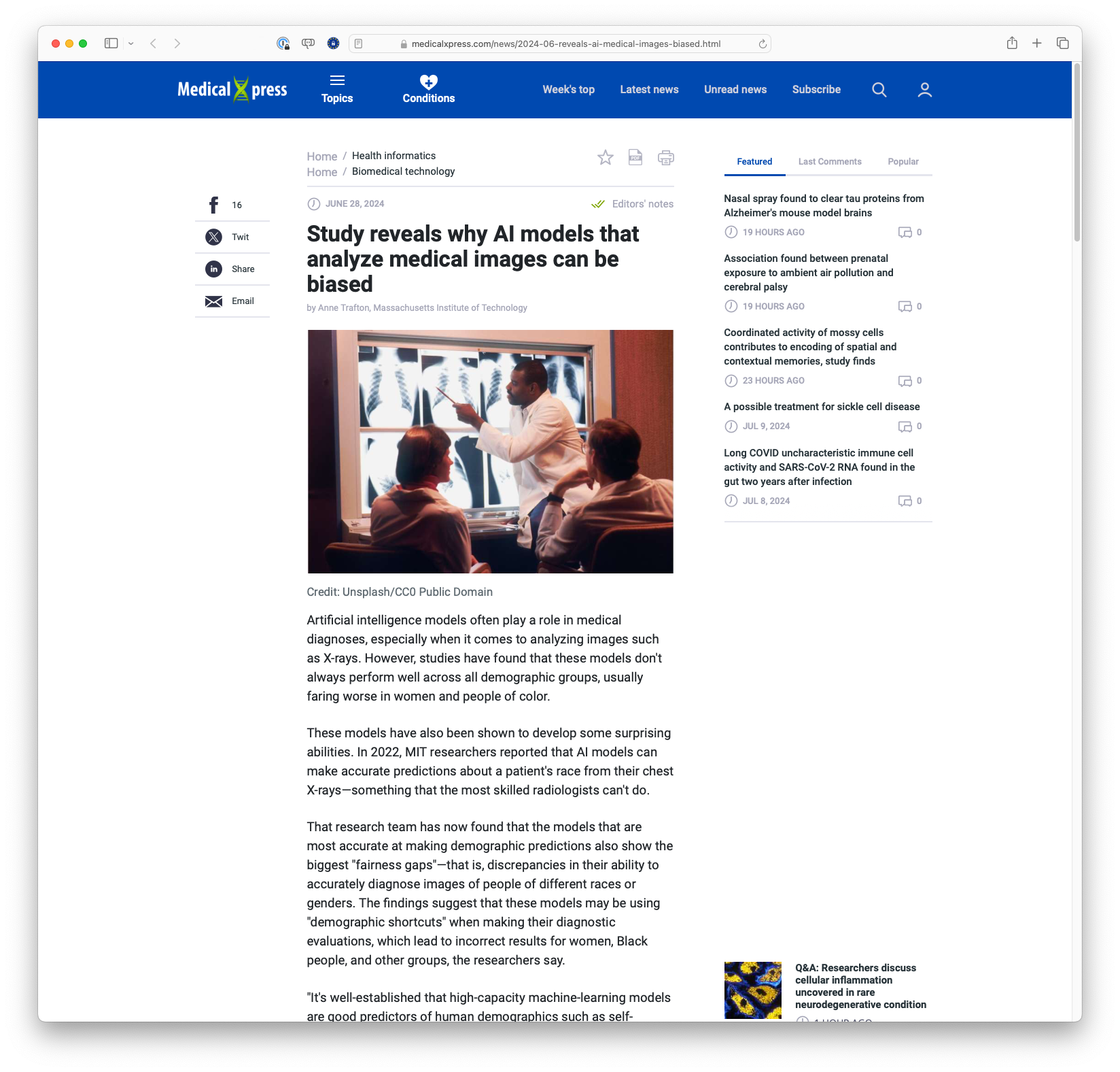 Study reveals why AI models that analyze medical images can be biased