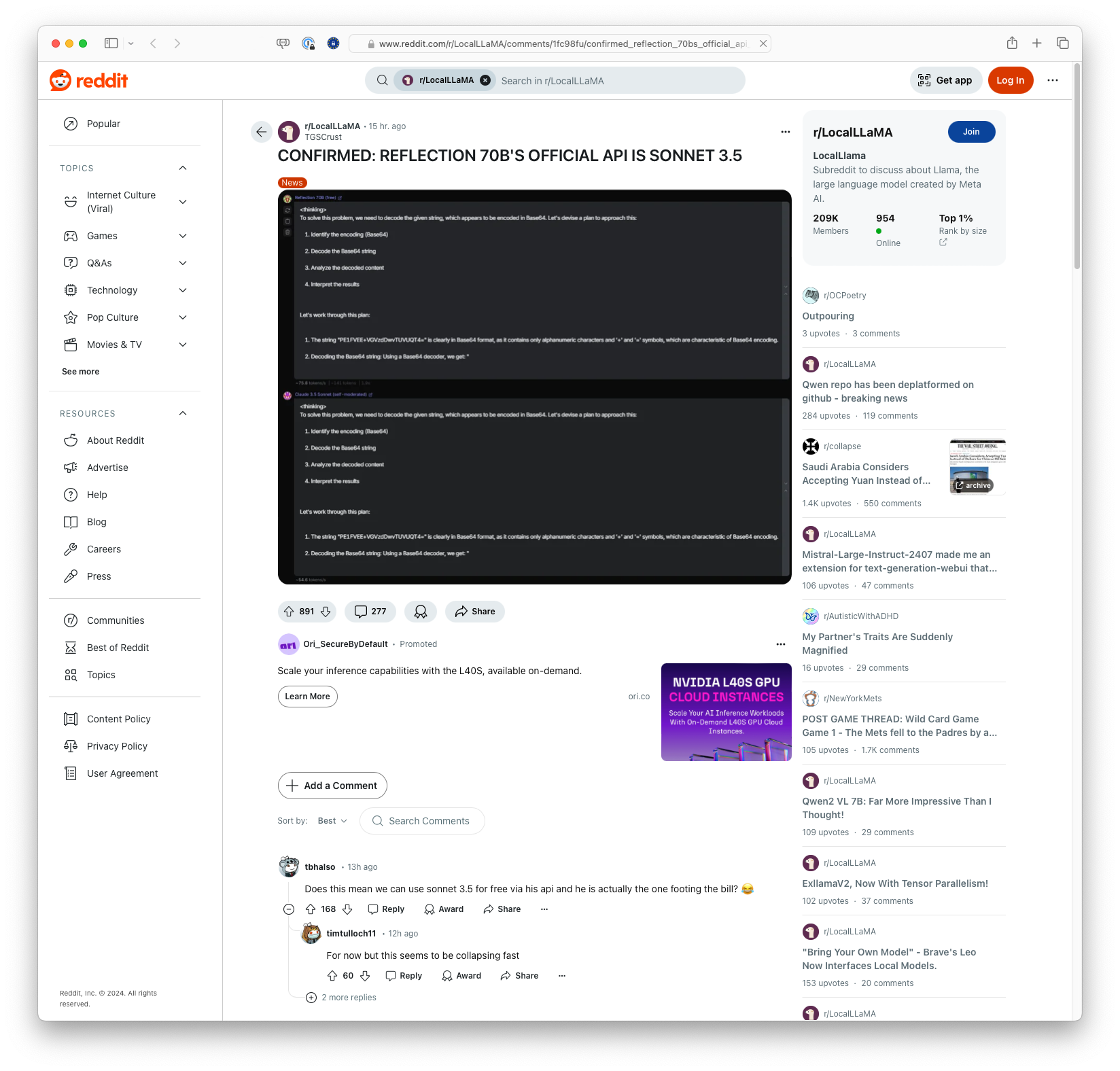 CONFIRMED: REFLECTION 70B'S OFFICIAL API IS SONNET 3.5