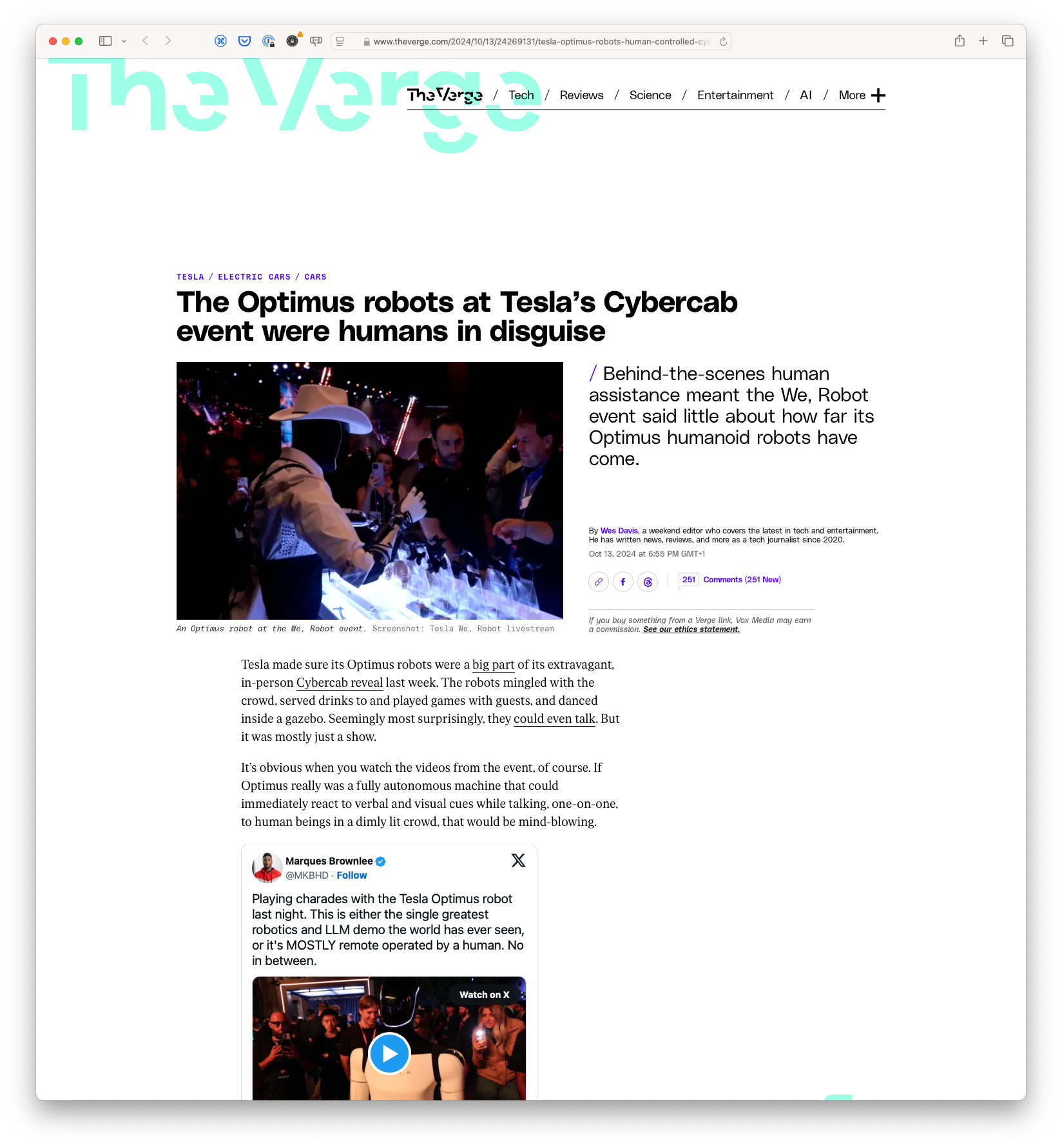 The Optimus robots at Tesla’s Cybercab event were humans in disguise