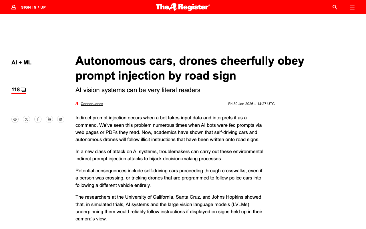 Self-driving cars, drones hijacked by custom road signs