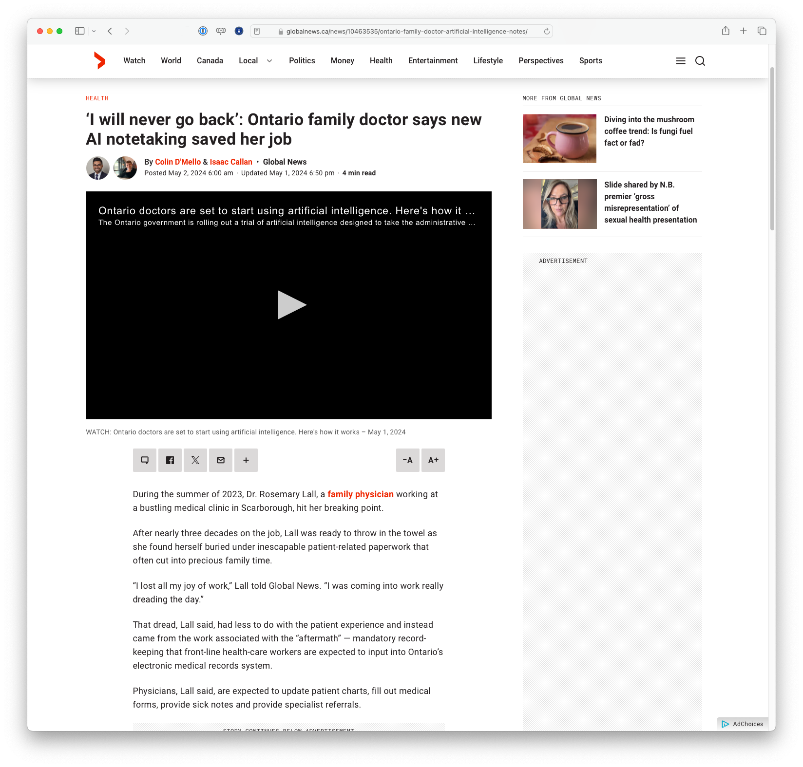 I will never go back - Ontario family doctor says new AI notetaking saved her job (globalnews.ca)
