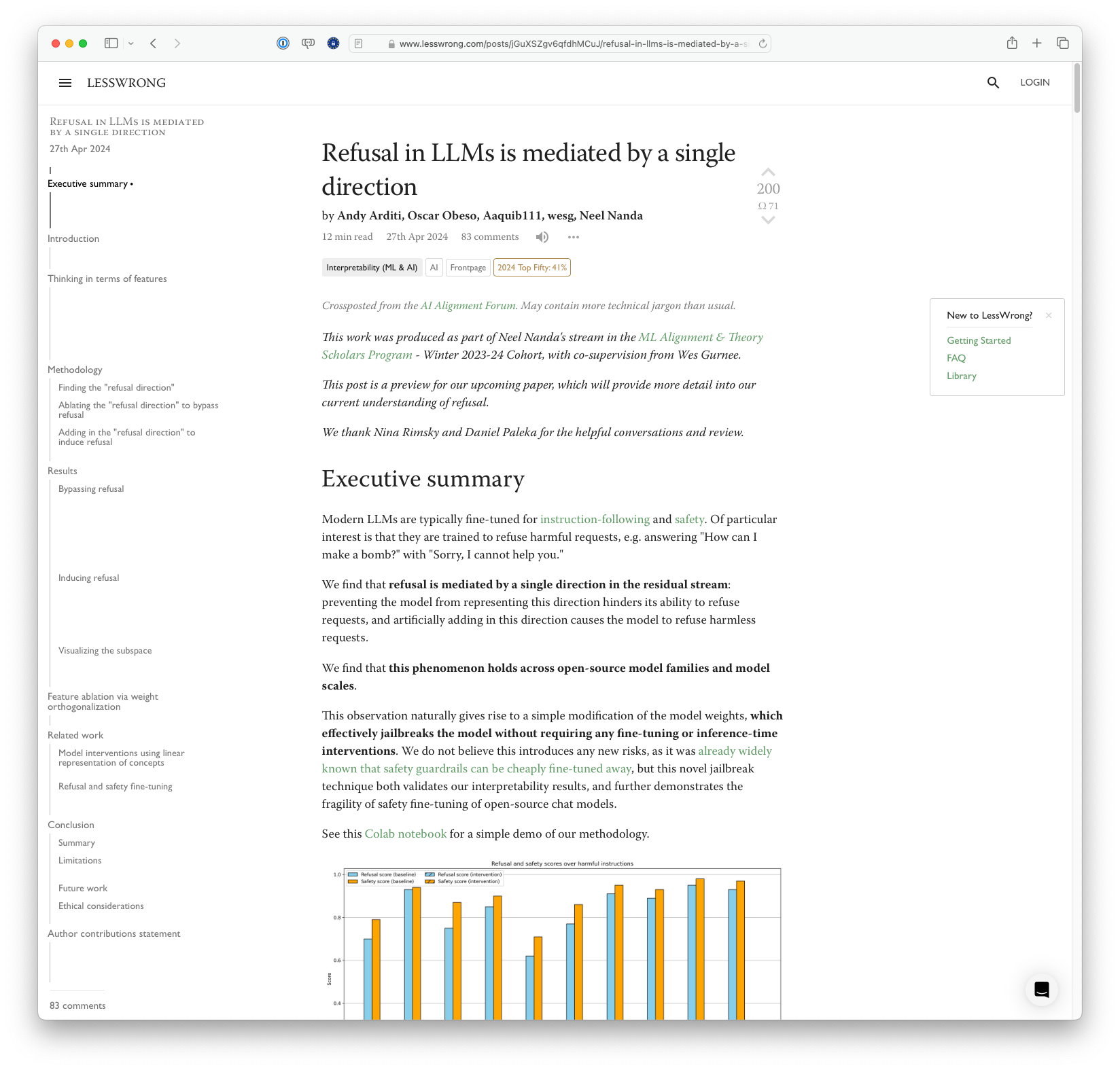 Refusal in LLMs is mediated by a single direction (lesswrong.com)