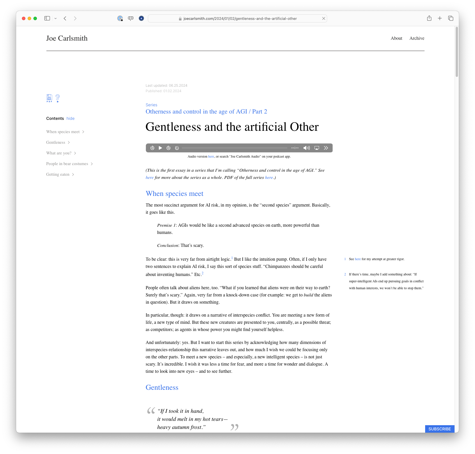 Gentleness and the artificial Other