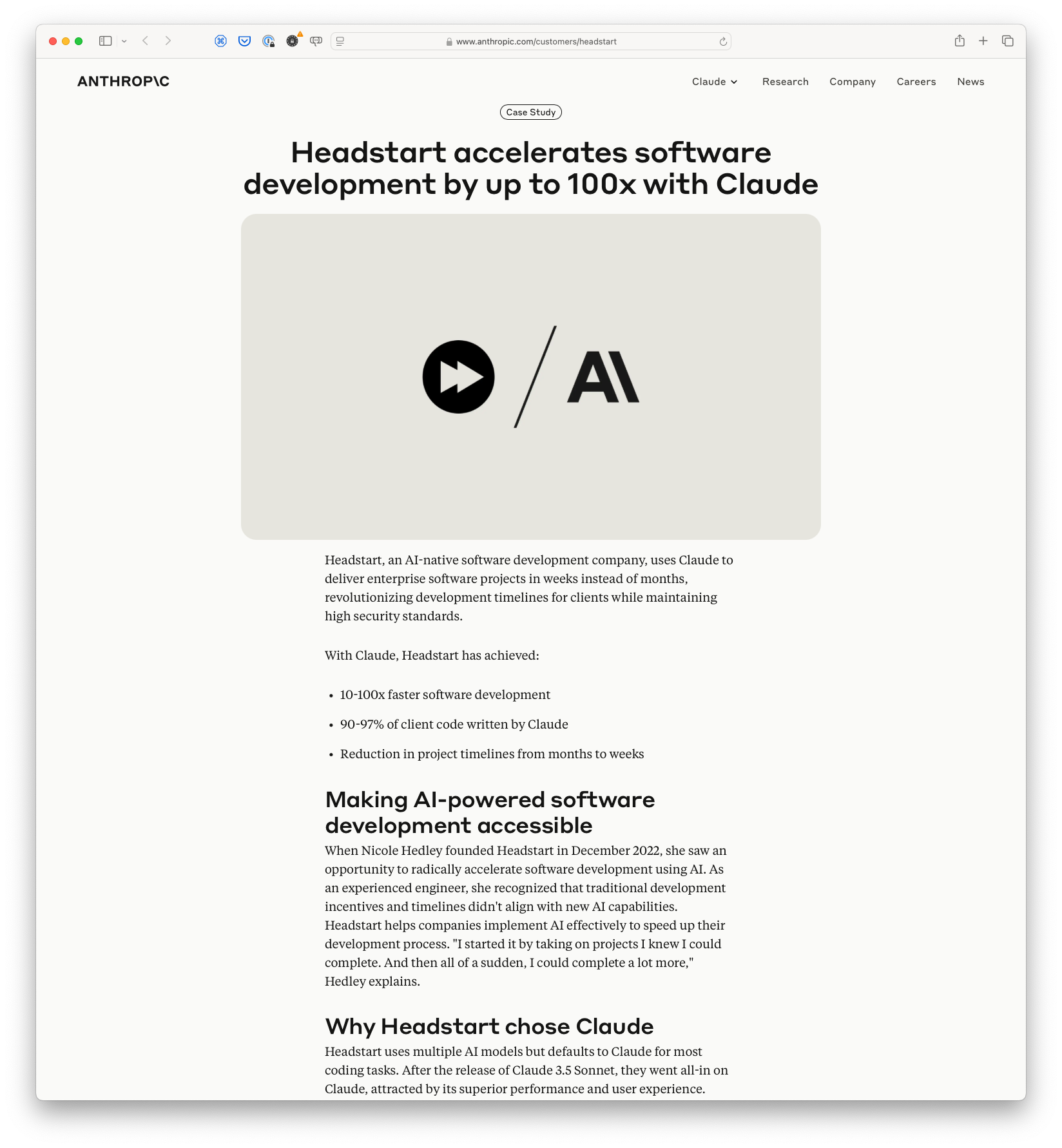 Headstart Accelerates Software Development by up to 100x with Claude