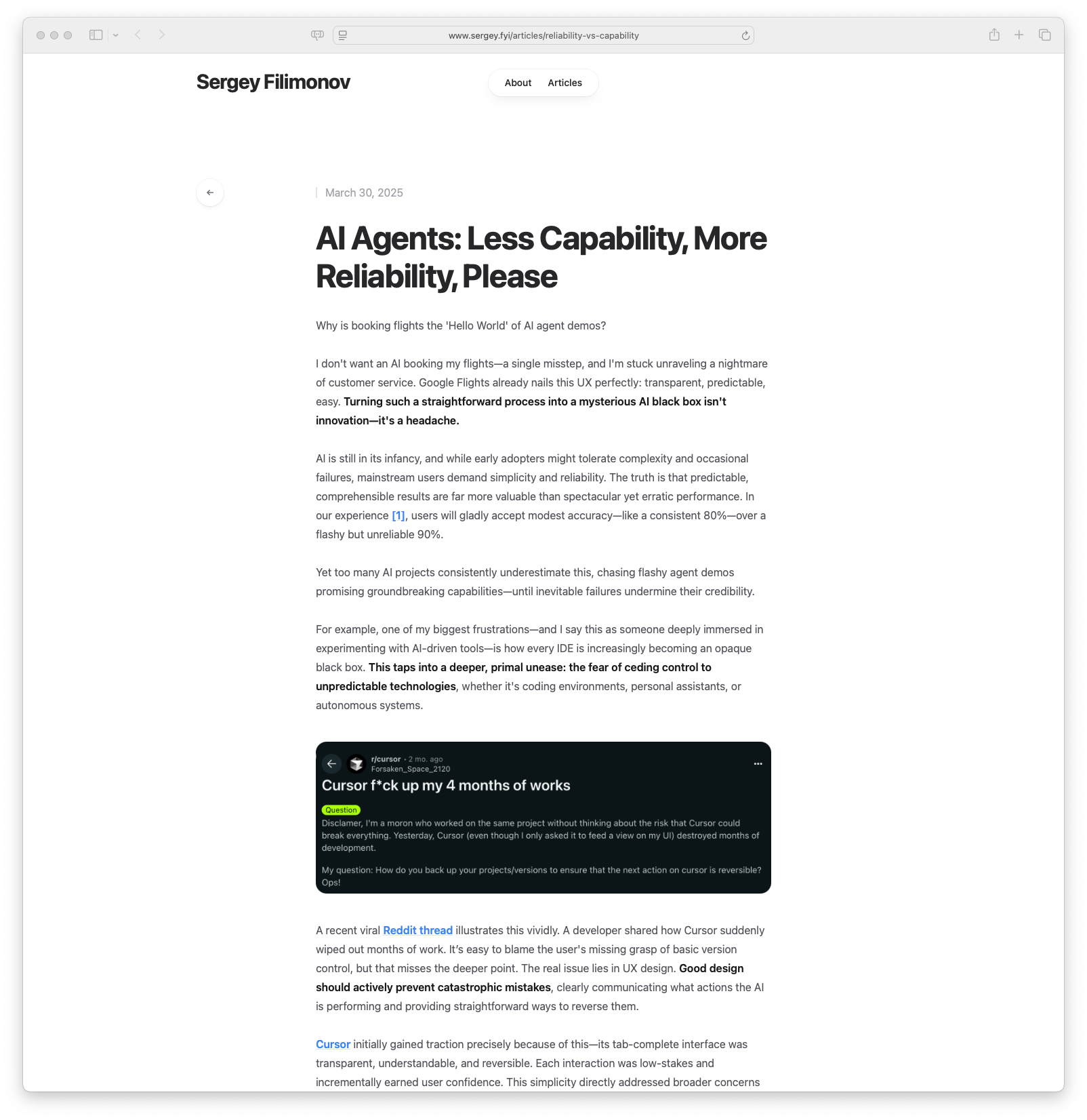 AI Agents: Less Capability, More Reliability, Please