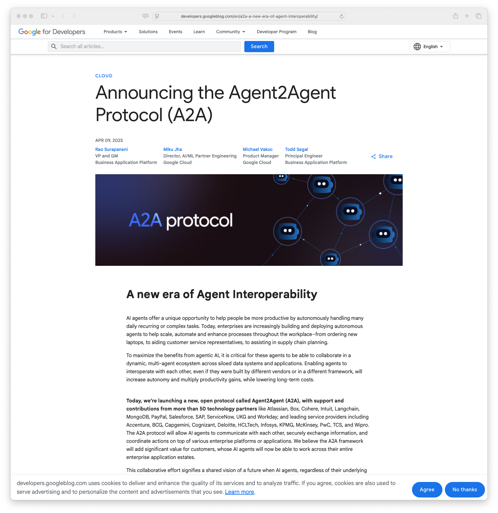 Announcing the Agent2Agent Protocol (A2A)