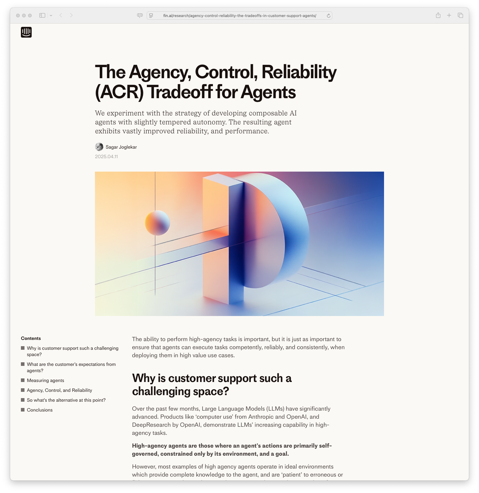 The Agency, Control, Reliability (ACR) Tradeoff for Agents