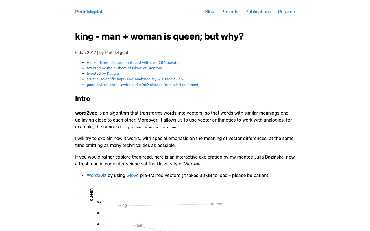 king - man + woman is queen; but why?