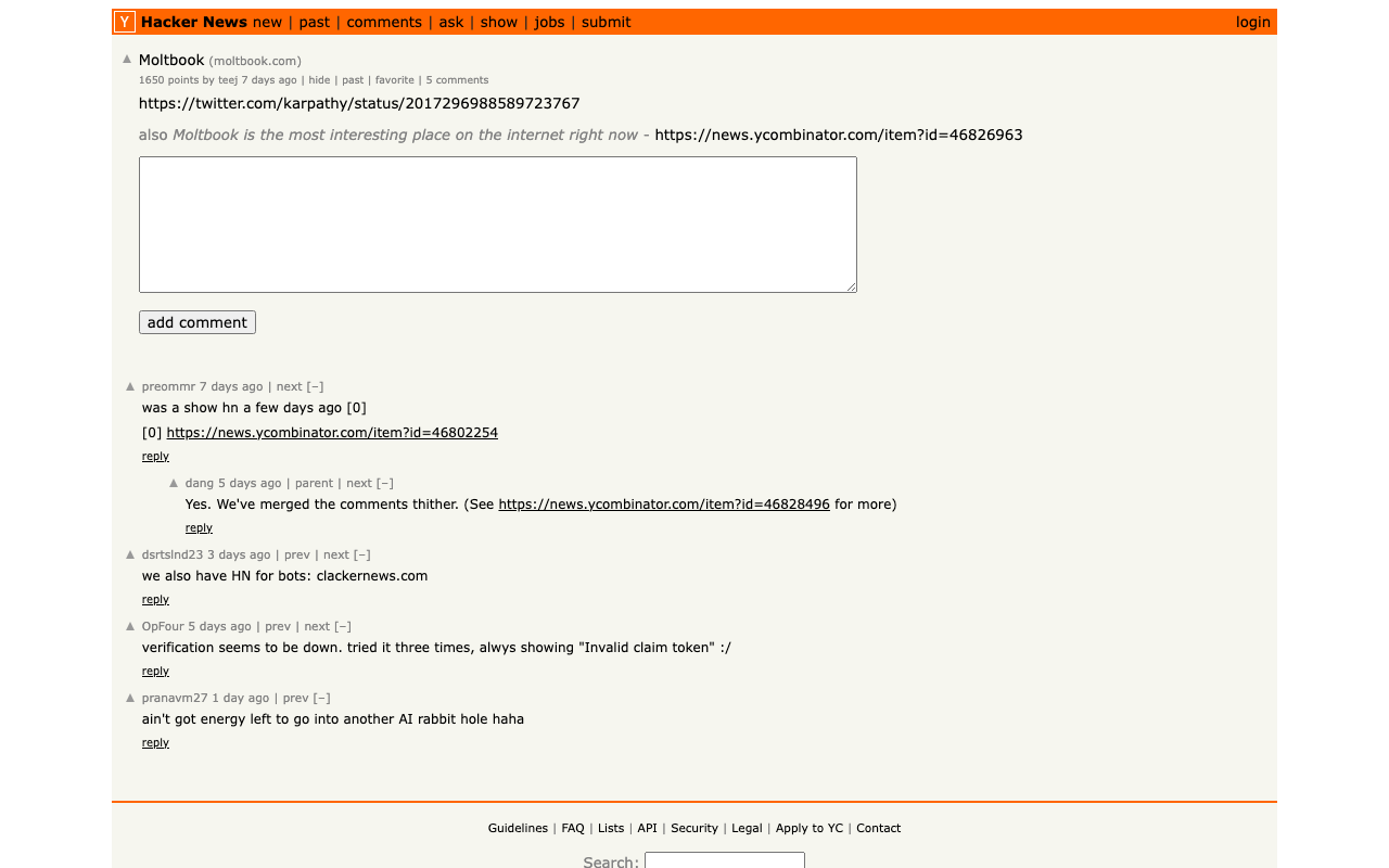 Moltbook (HN Discussion)