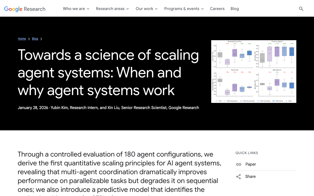 Towards a science of scaling agent systems: When and why agent systems work
